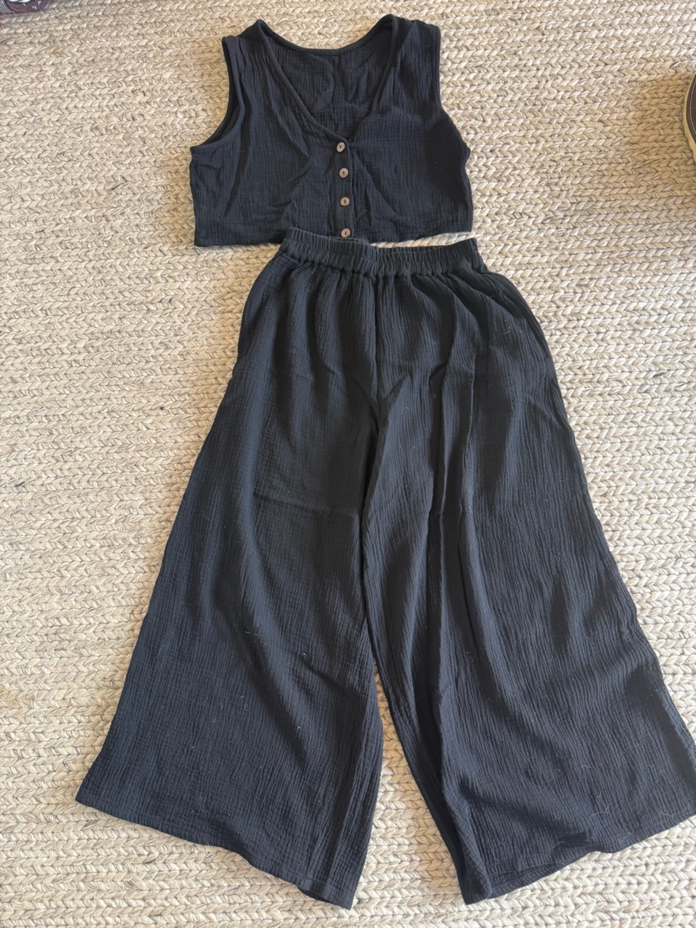 Fashion Brand Company Black Wide-Leg Jumpsuit Set with Buttoned Tank